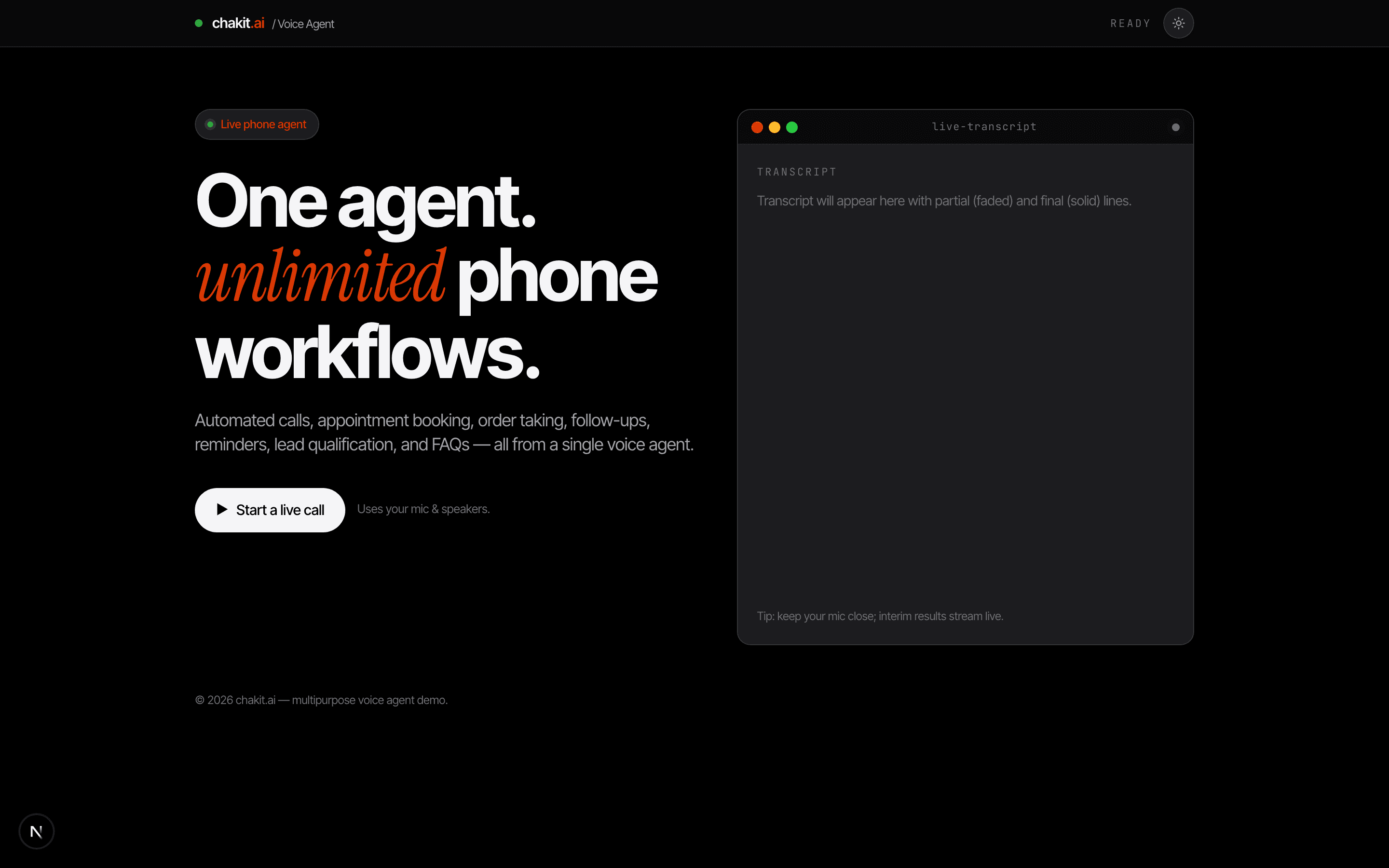 Voice Agent screenshot — dark