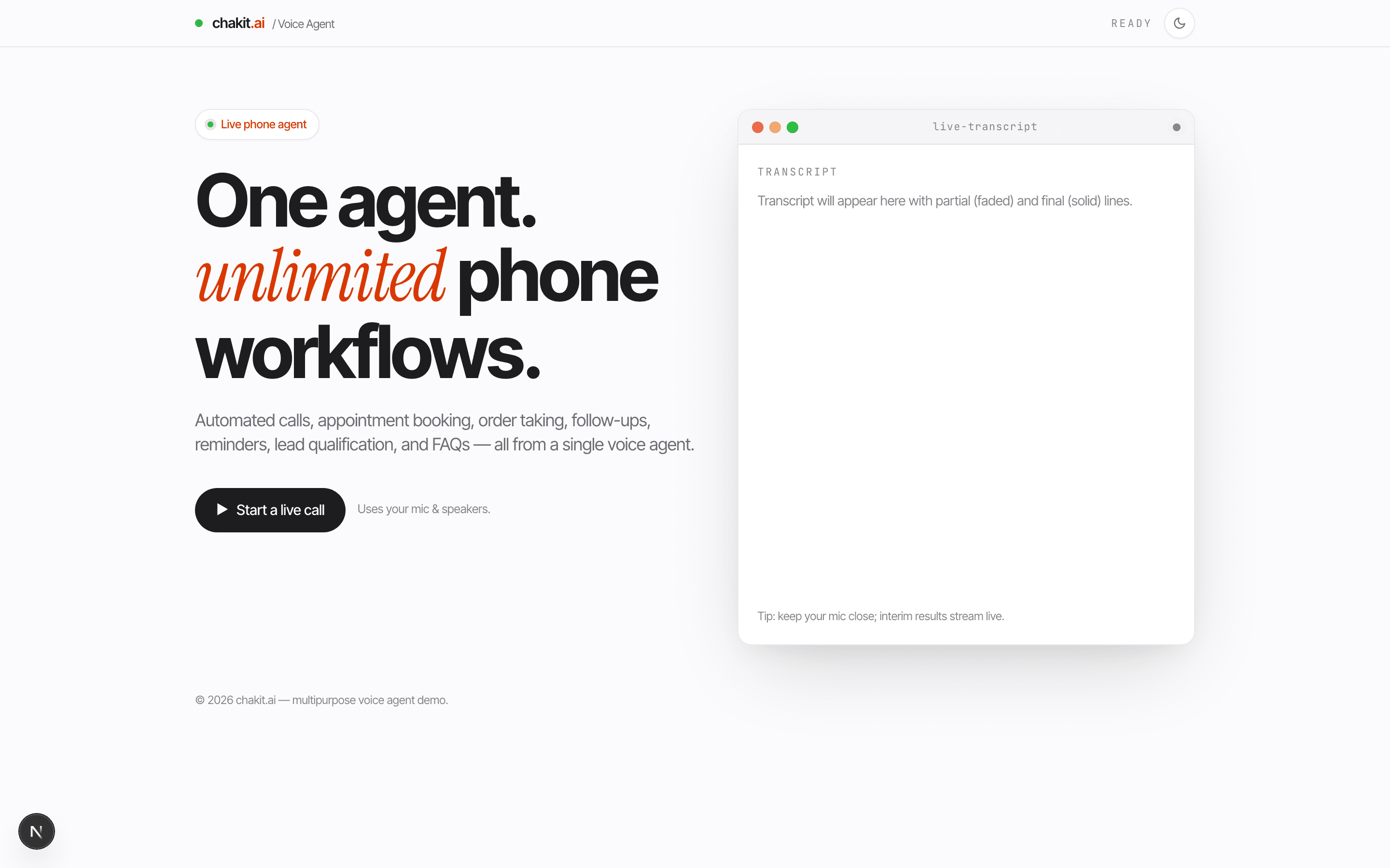Voice Agent screenshot — light